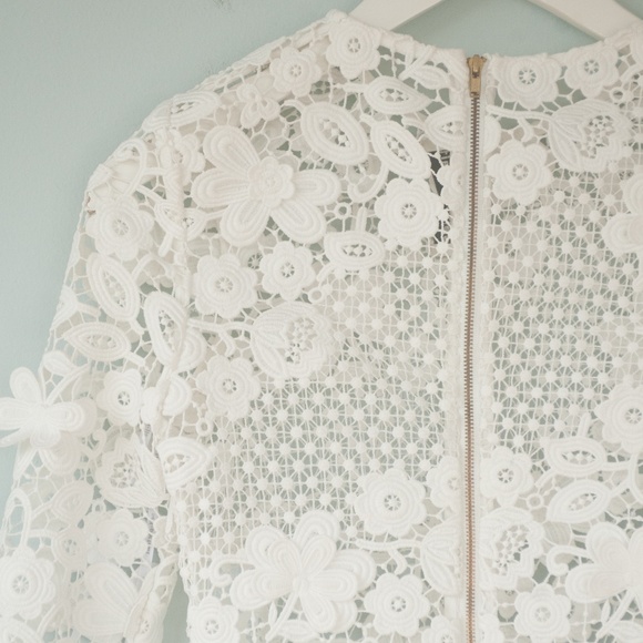 Self Portrait Long Sleeve Off White Lace 3D Mini Dress - Picture 7 of 9